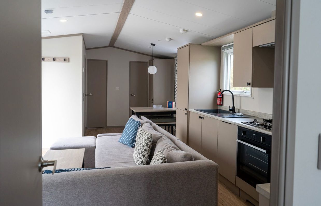 Internal of a caravan open plan living space