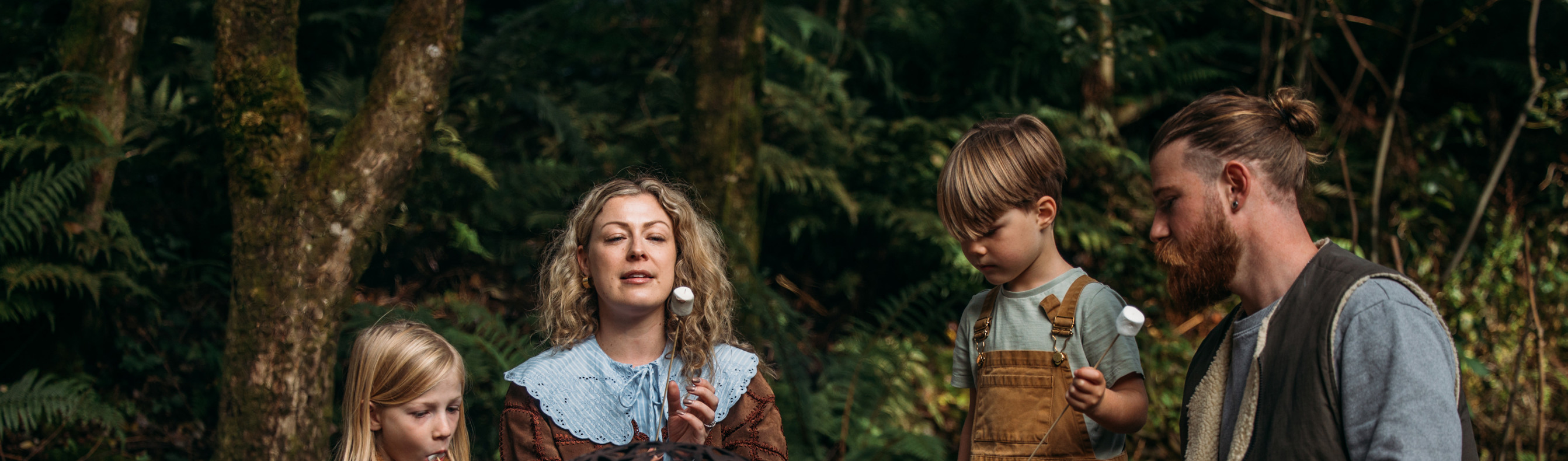 Family toasting marshmallows