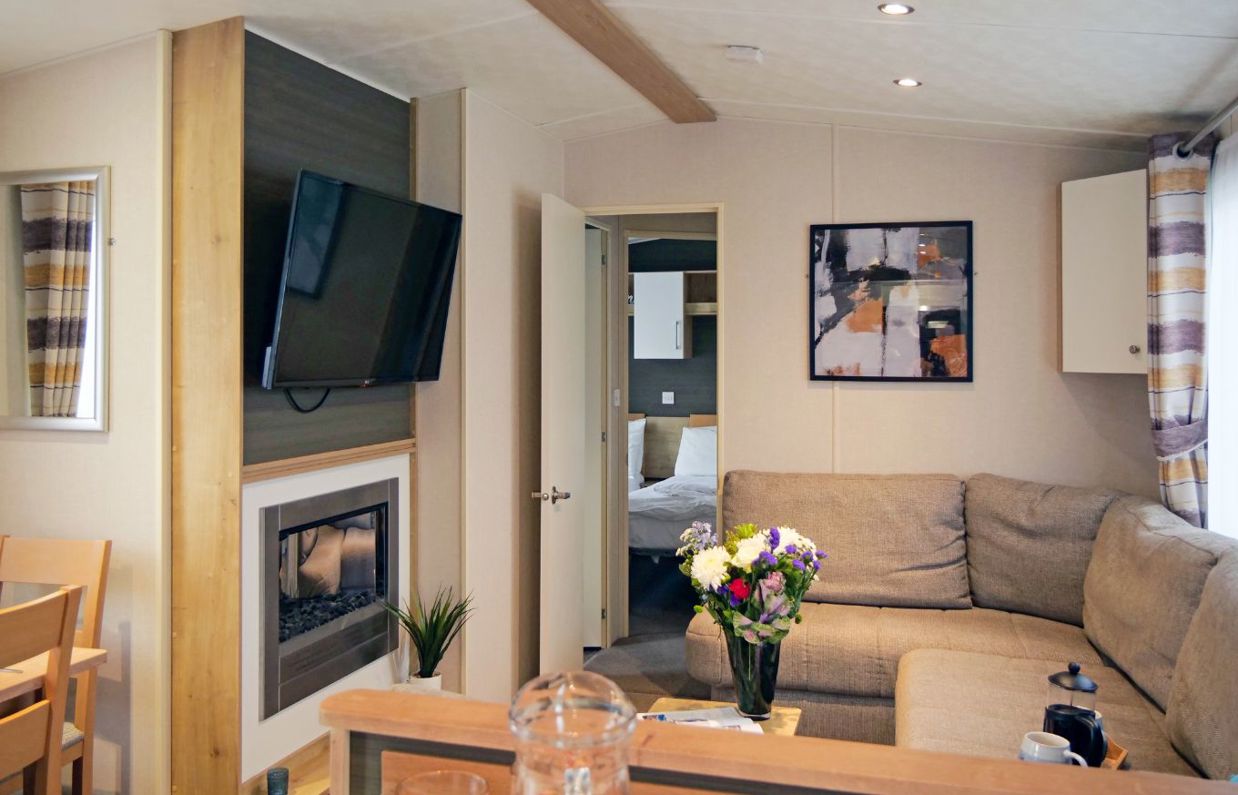 Internal of a caravan open plan lounge