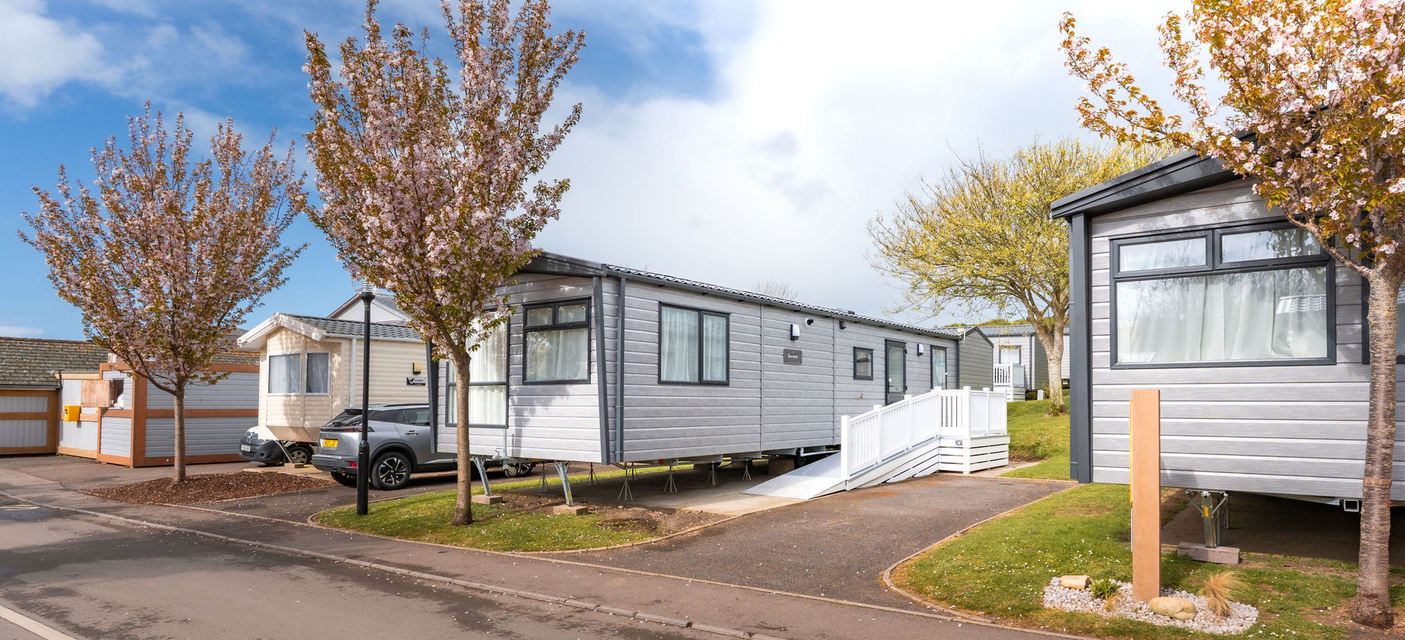 External of an accessible caravan on pitch with ramp