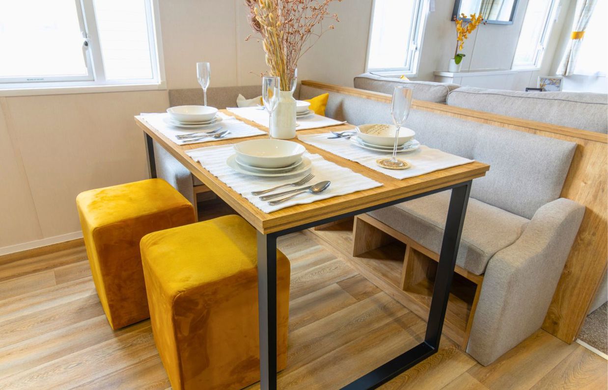 Internal of a caravan open plan dining space