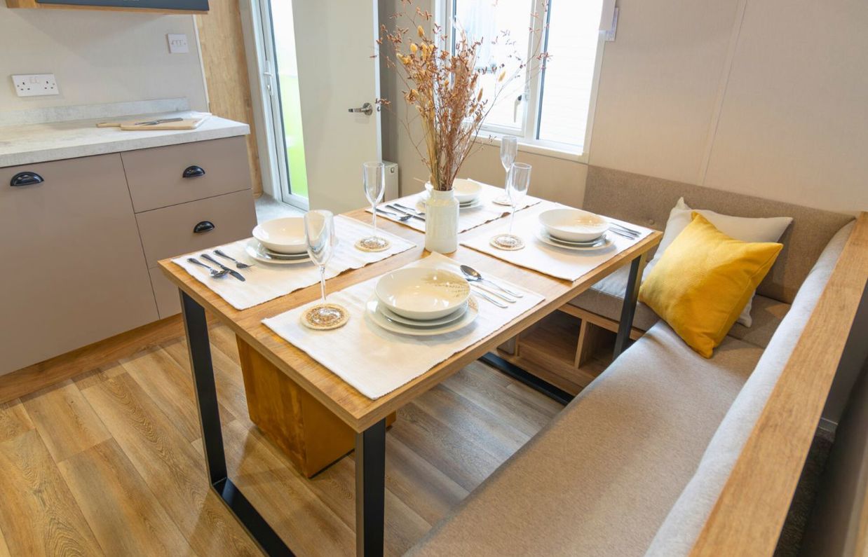 Internal of a caravan open plan dining area