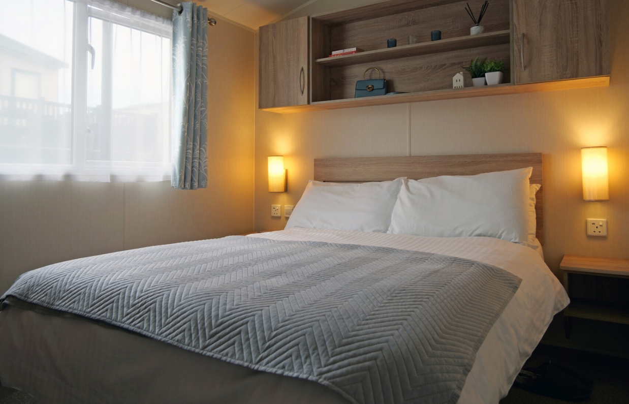 Internal of a caravan double bedroom