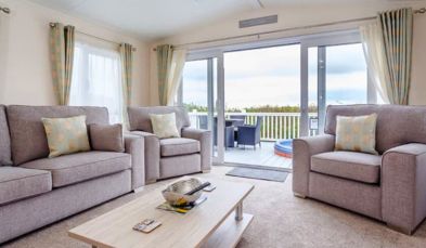 Internal of a caravan open plan lounge