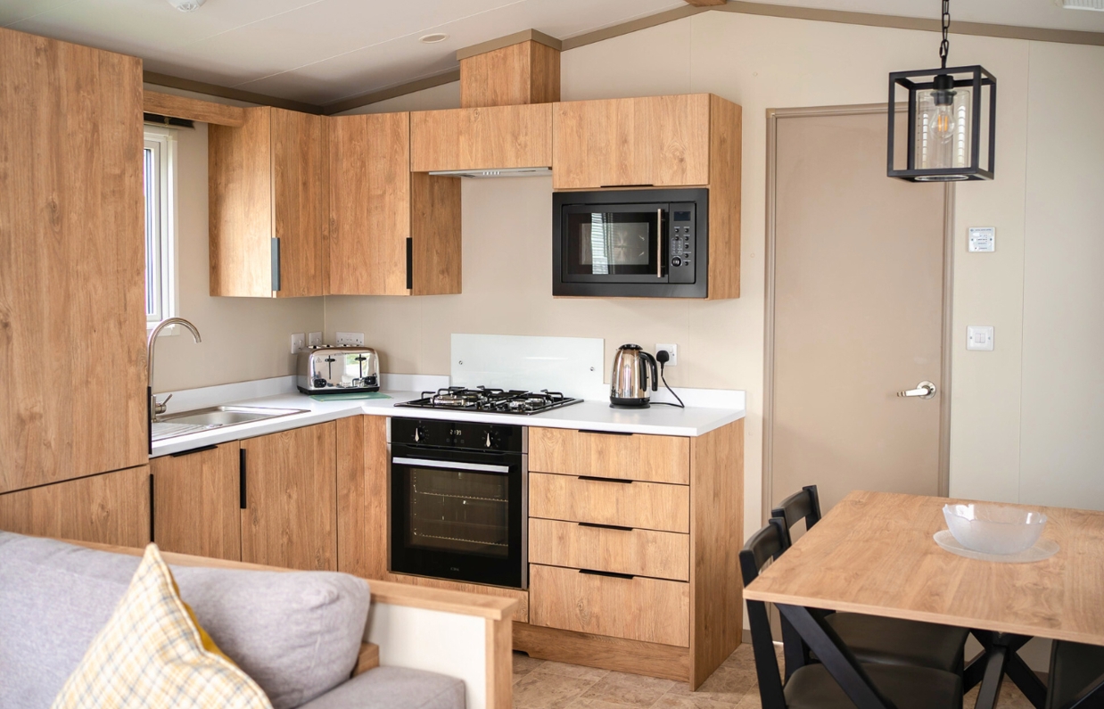 Internal of a caravan open plan kitchen