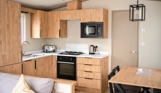 Internal of a caravan open plan kitchen