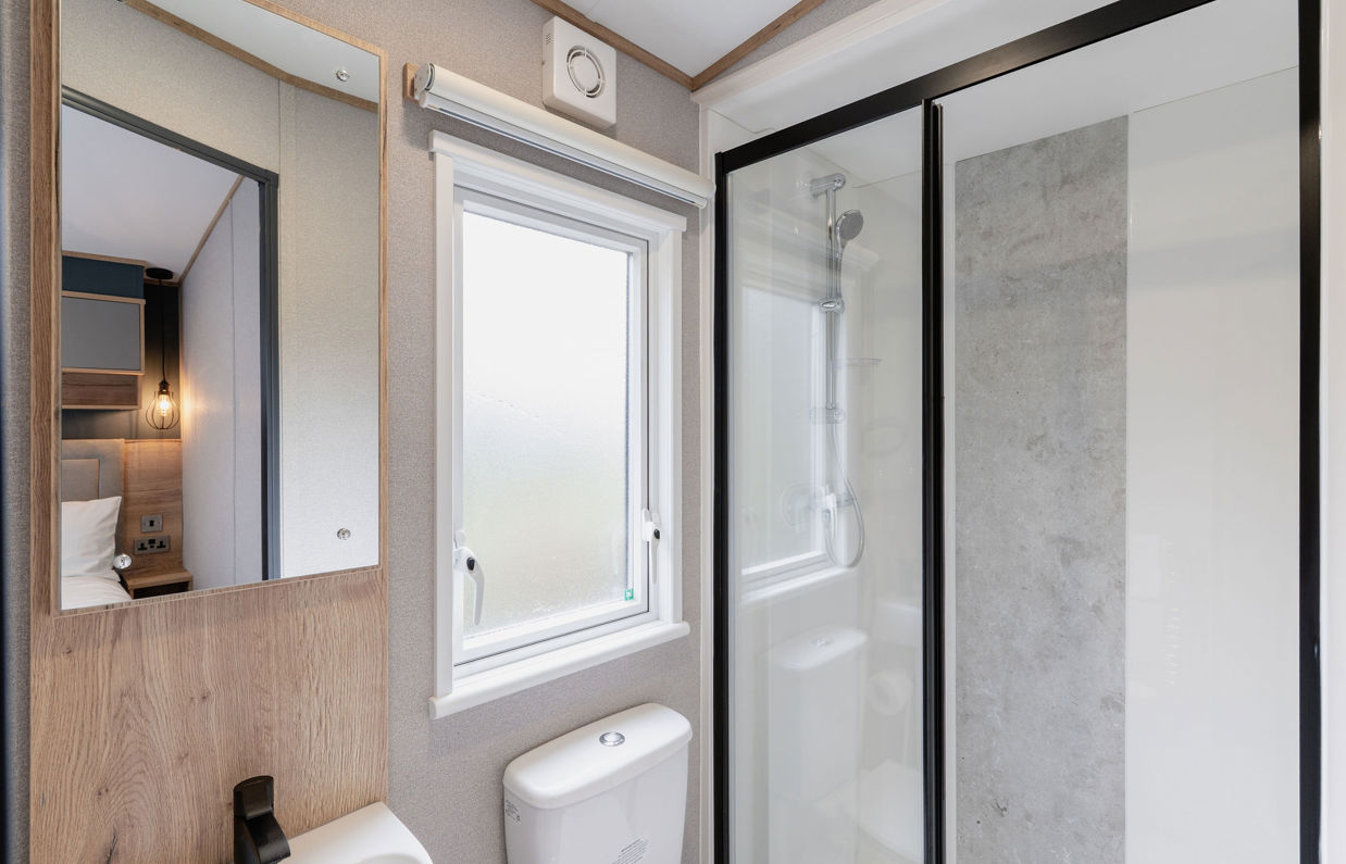 Internal of a caravan bathroom with shower