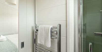 Internal of a luxury lodge ensuite bathroom with shower