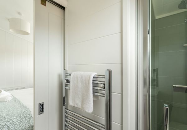 Internal of a luxury lodge ensuite bathroom with shower