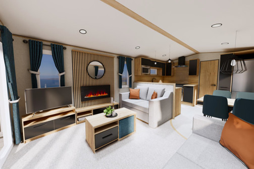 Internal of a caravan open plan living space