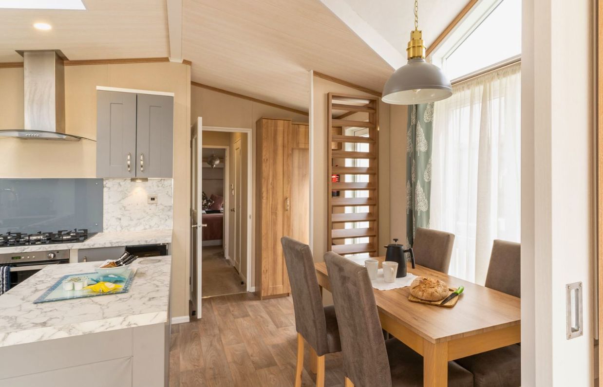 Internal of a caravan open plan living space