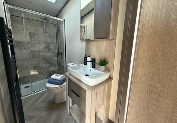 Internal of a lodge bathroom with shower
