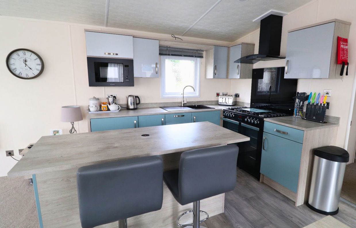 Internal of a caravan open plan kitchen