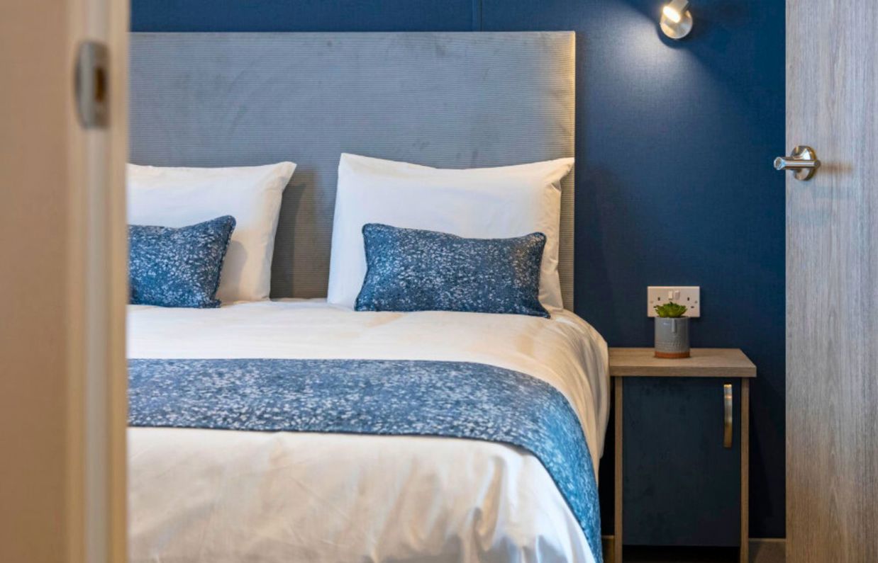 Internal of a caravan master bedroom