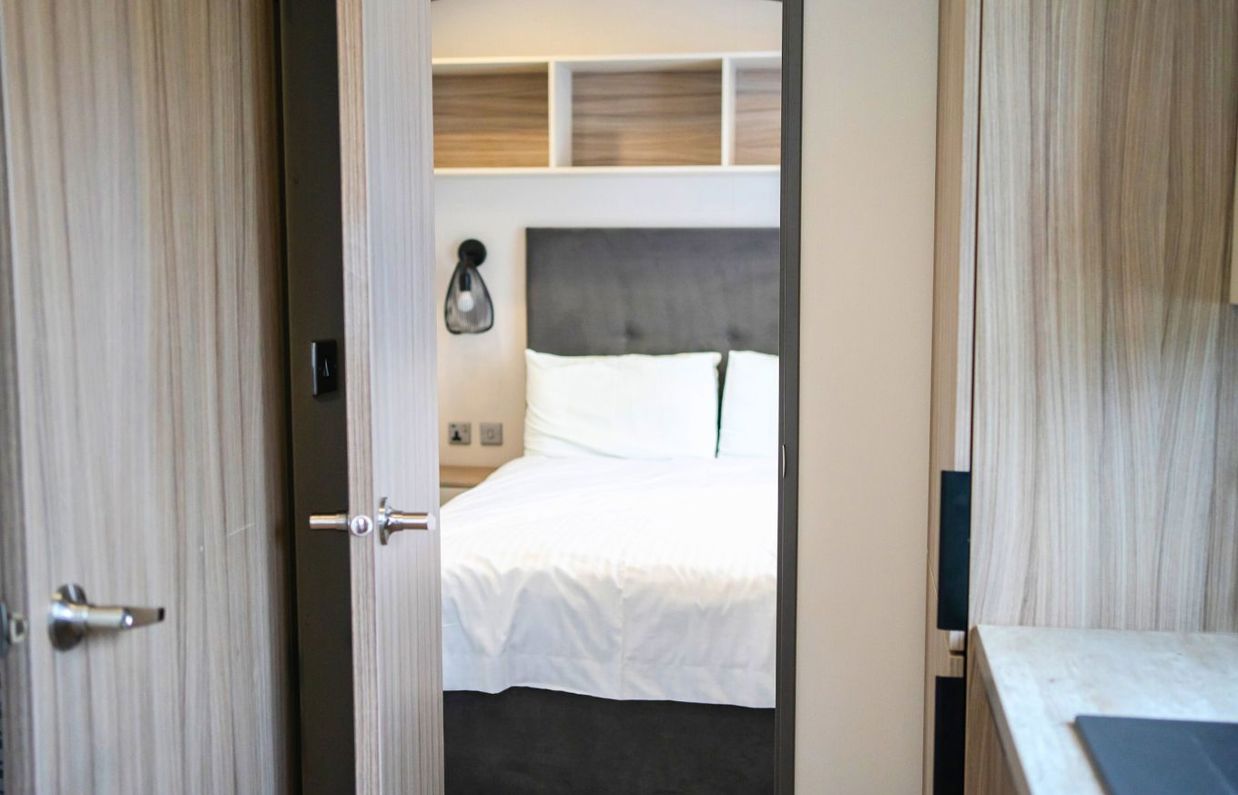 Internal of a caravan double bedroom