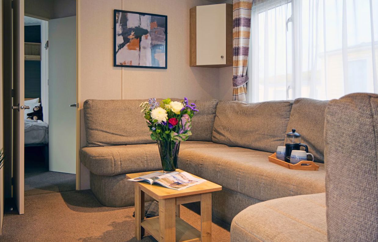 Internal of a caravan open plan lounge