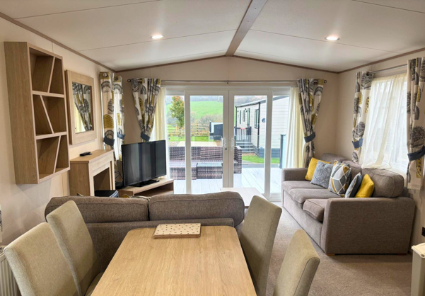 Internal of a caravan open plan living space
