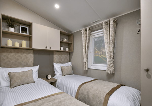 Internal of a caravan twin bedroom