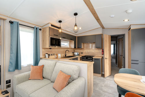Internal of a caravan open plan living space