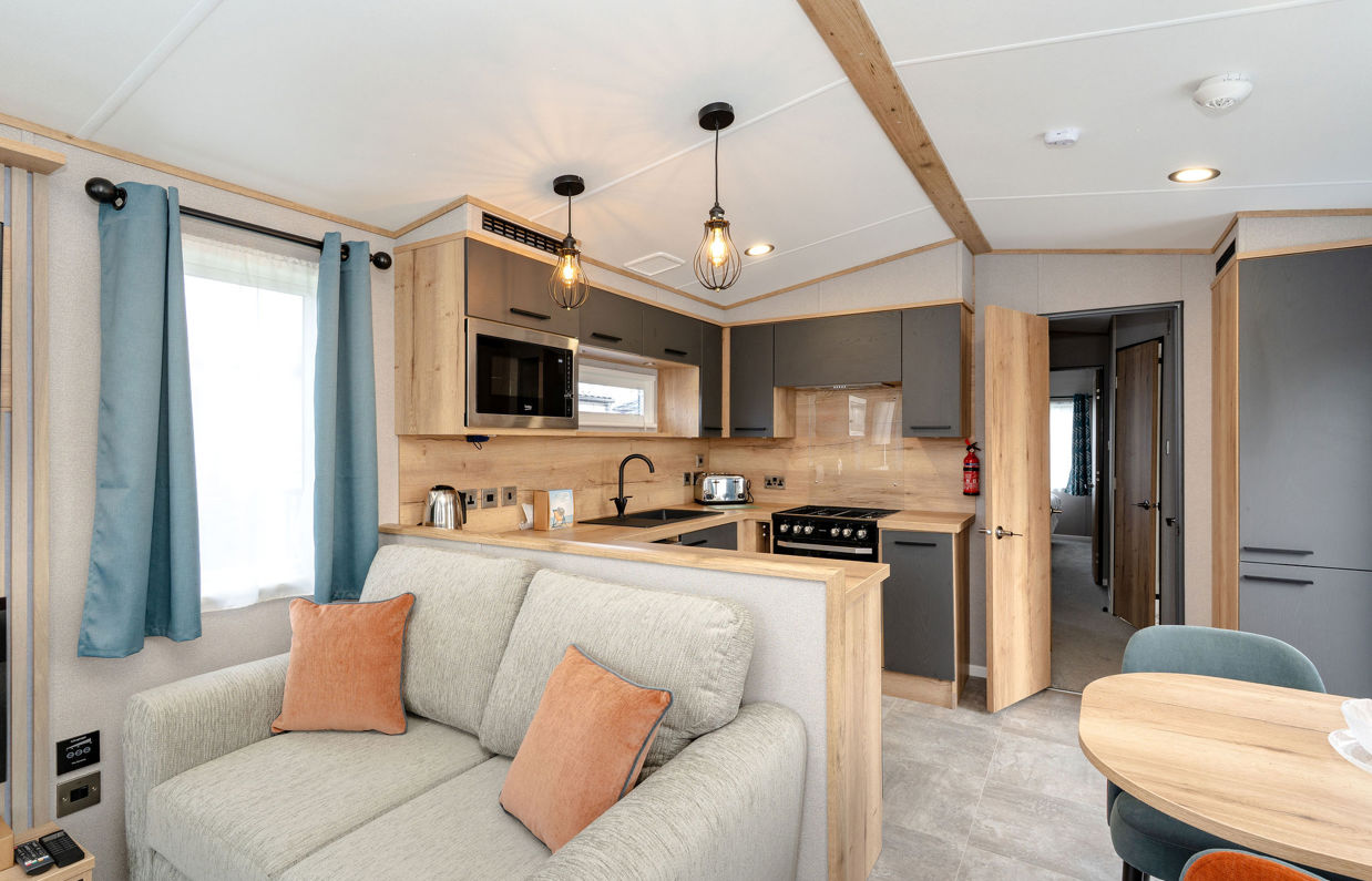 Internal of a caravan open plan living space