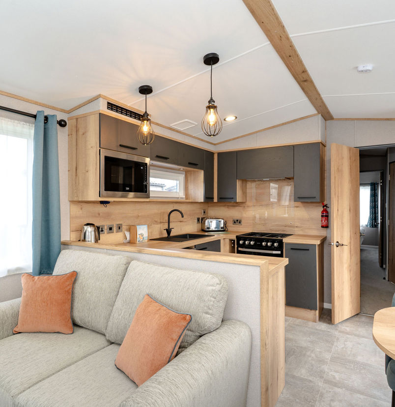 Internal of a caravan open plan living space