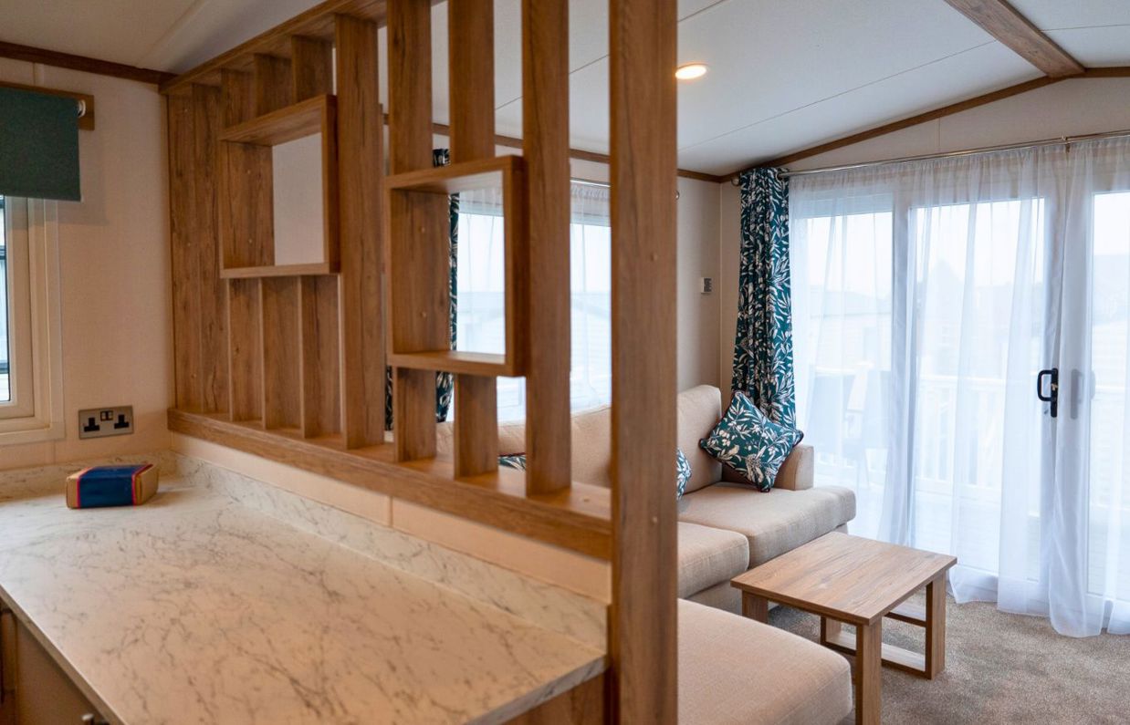 Internal of a caravan open plan lounge