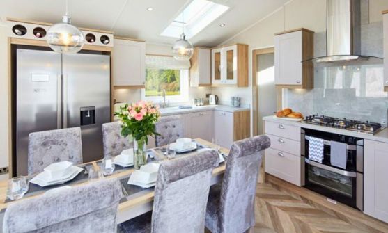 Internal of a caravan open plan kitchen diner