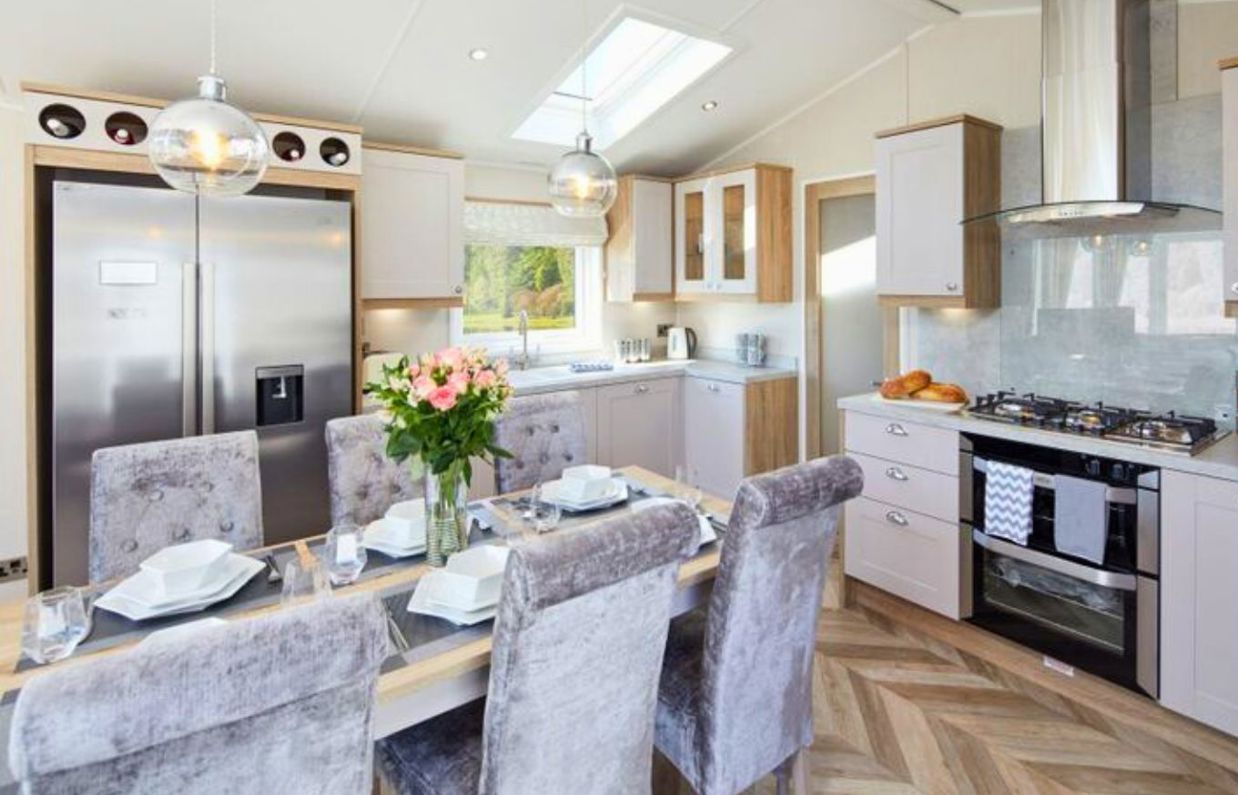 Internal of a caravan open plan kitchen diner
