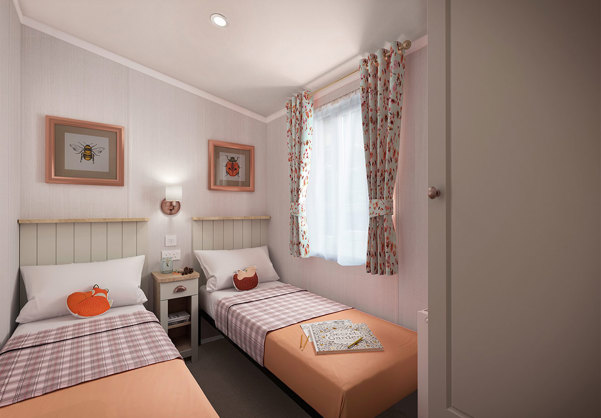 Internal of a caravan twin bedroom