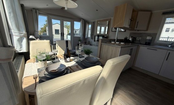 Internal of a caravan open plan living space