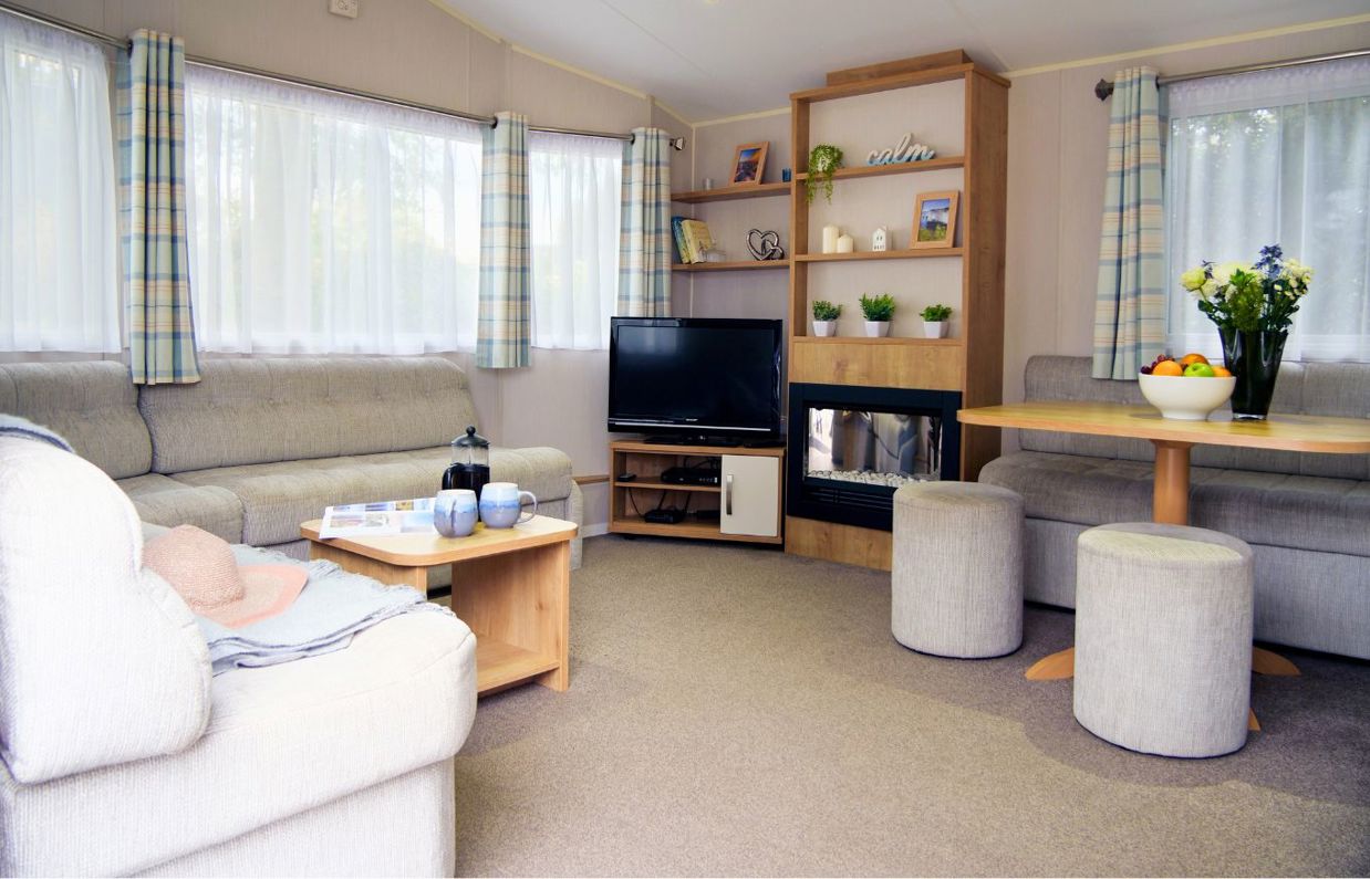 Internal of an accessible caravan spacious lounge area