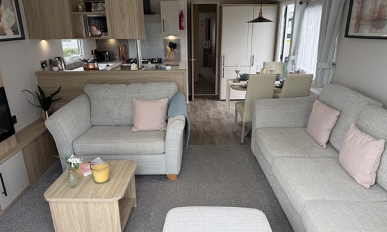 Internal of a caravan open plan living space