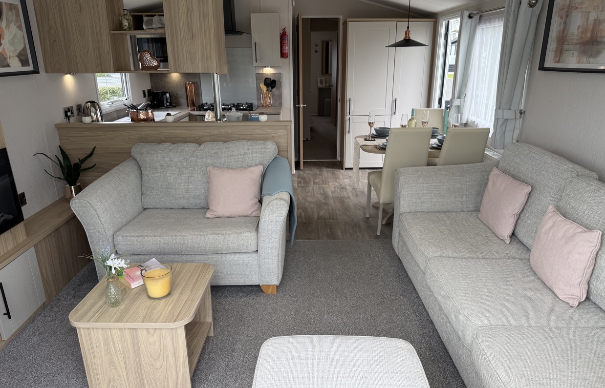Internal of a caravan open plan living space