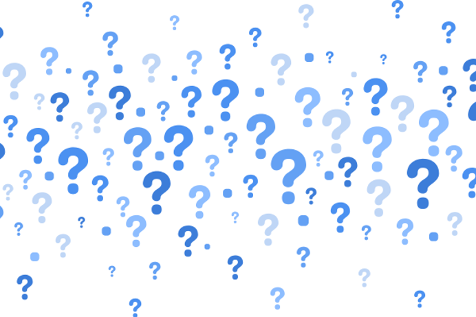 A bunch of question marks of varied sizes and shades of blue