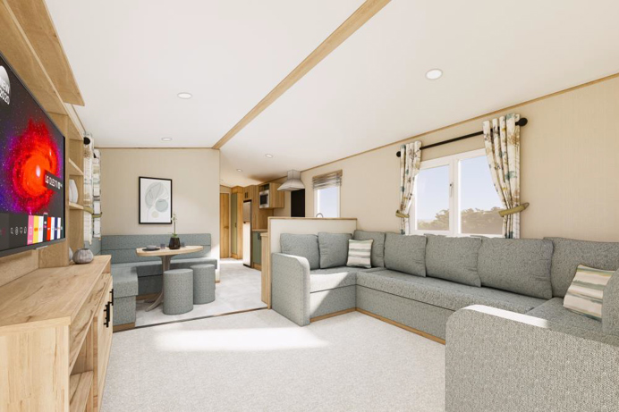 Internal of a caravan open plan living space