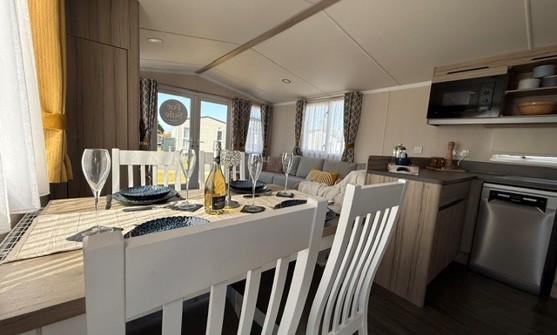 Internal of a caravan dining kitchen area