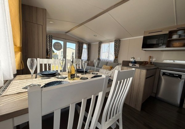 Internal of a caravan dining kitchen area