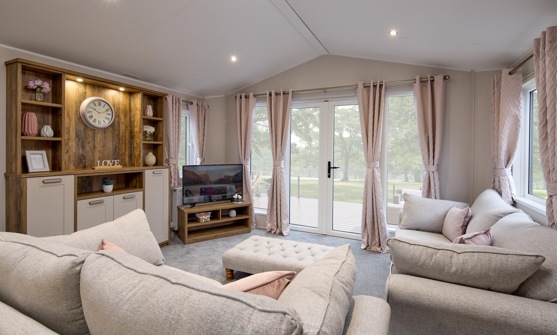 Internal of a caravan open plan lounge