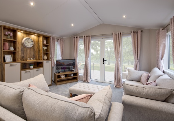 Internal of a caravan open plan lounge