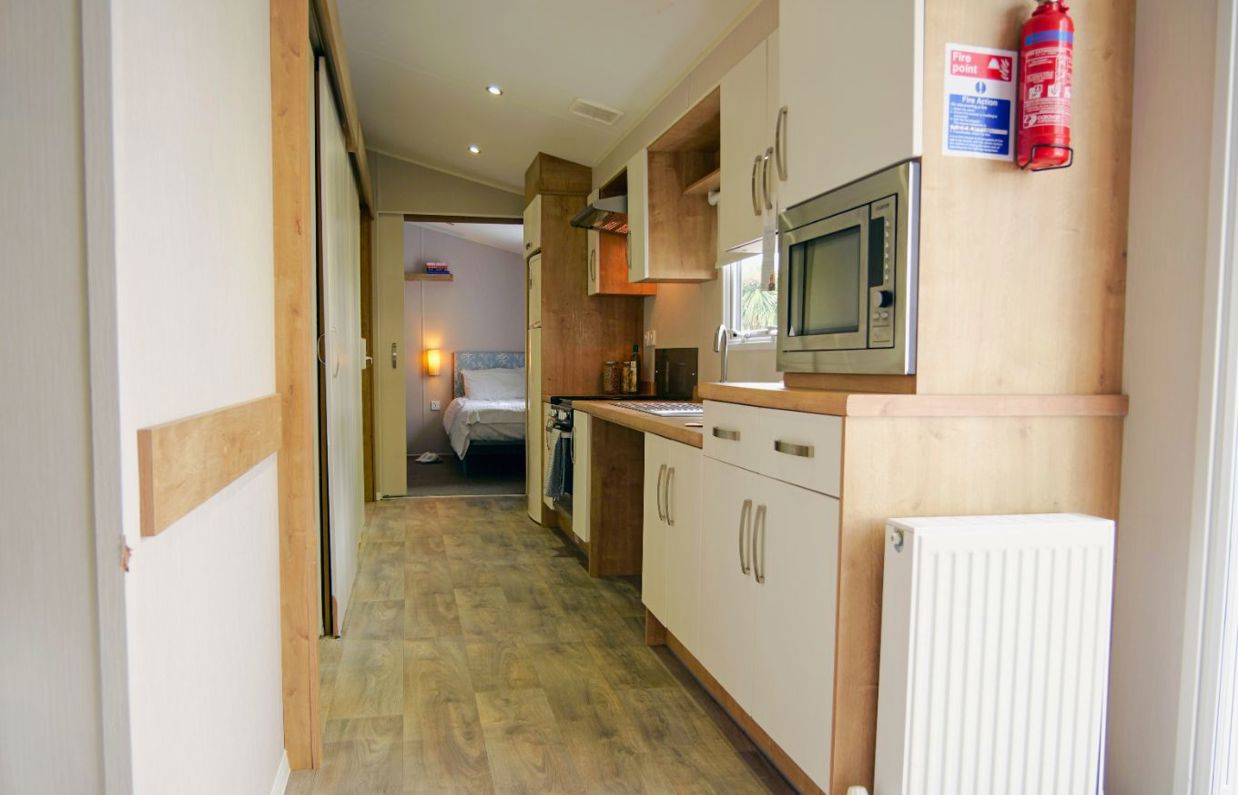 Internal of an accessible caravan open plan kitchen