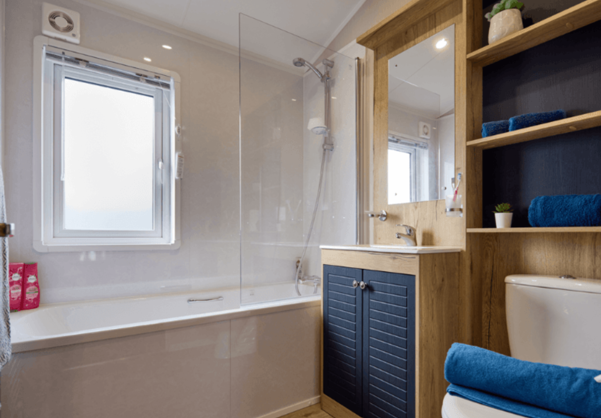 Internal of a lodge bathroom with bath