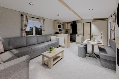Internal of a caravan open plan living space
