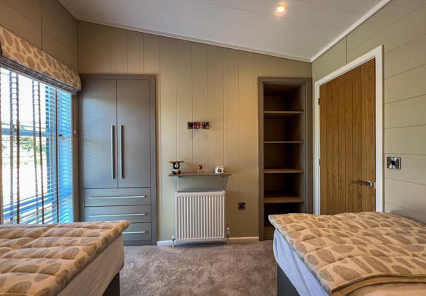 Internal of a luxury lodge twin bedroom