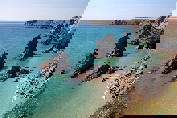 A rocky coastline in South Cornwall