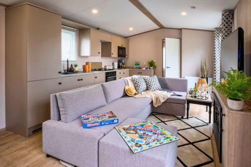 Internal of a caravan open plan living space