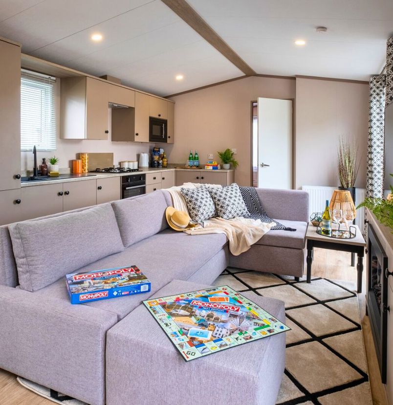 Internal of a caravan open plan living space