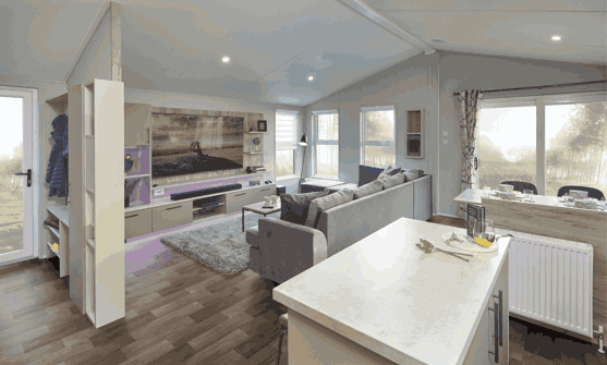 Lounge with large media unite and mood lighting