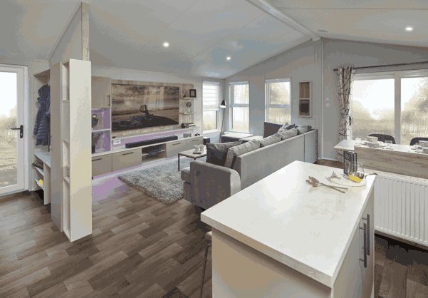 Lounge with large media unite and mood lighting