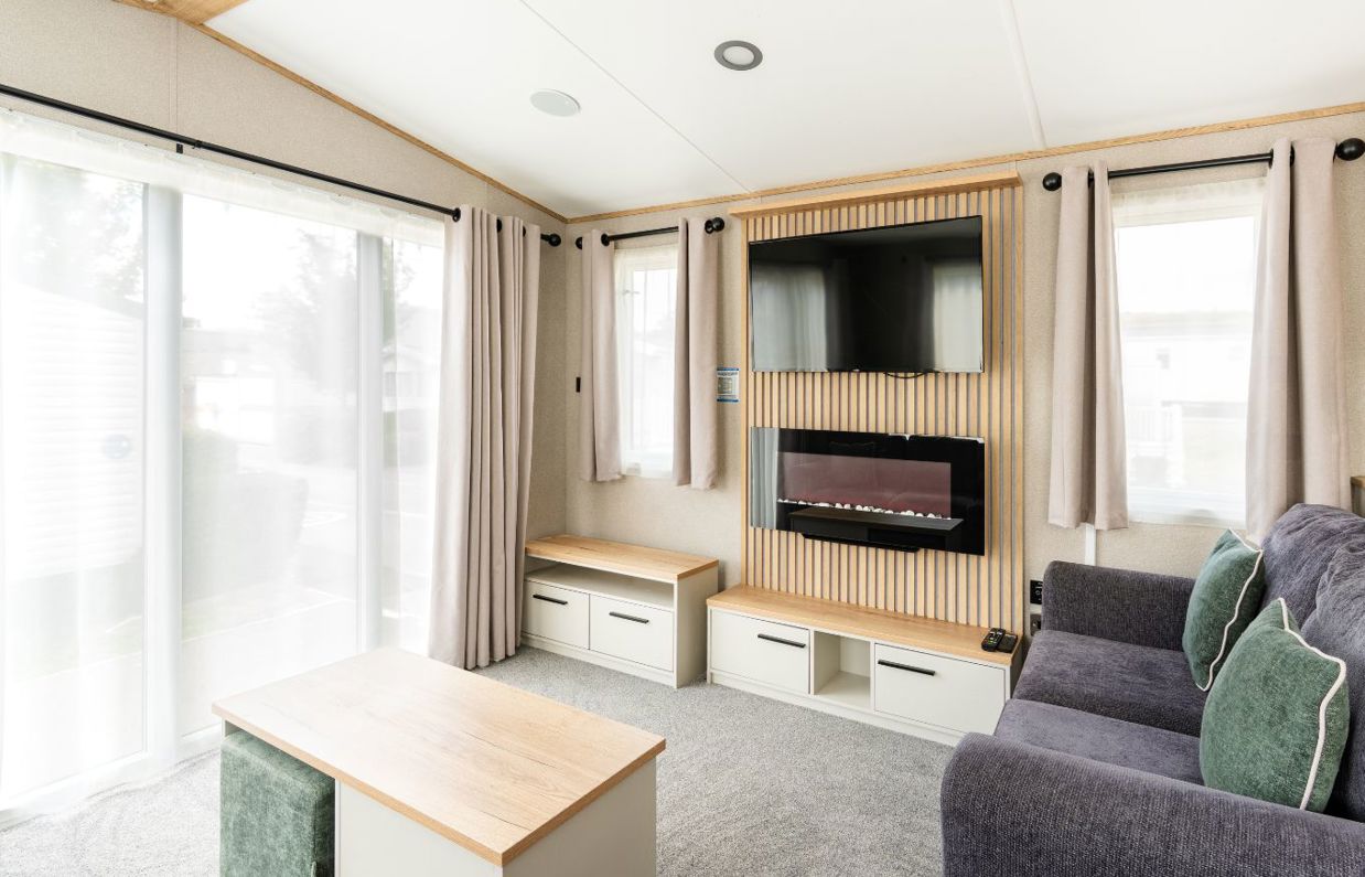 Internal of a caravan open plan lounge