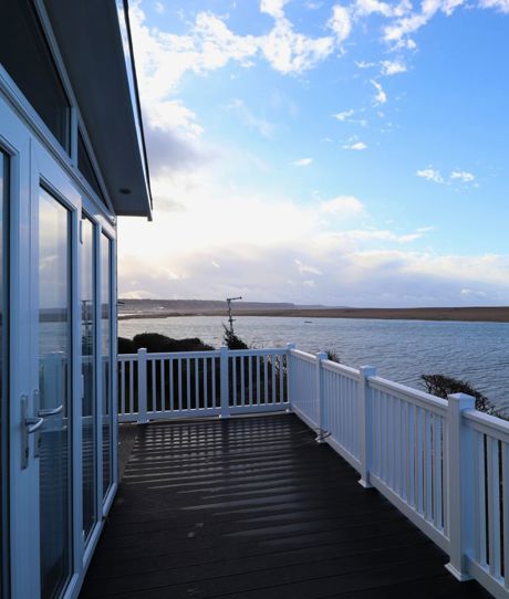 View from decking of sea and Chesil Beach